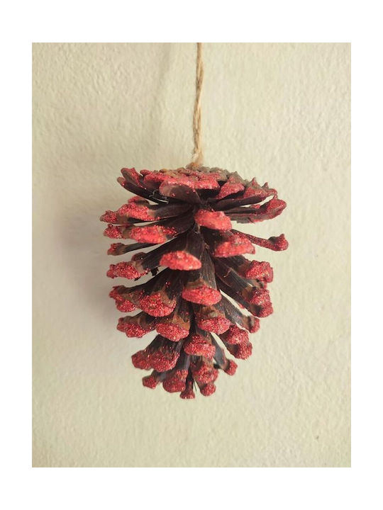Hanging Hanging Ornament Pine Red with Glitter