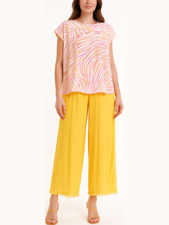 Damen Bluse Satin mit U-Boot-Ausschnitt Gelb