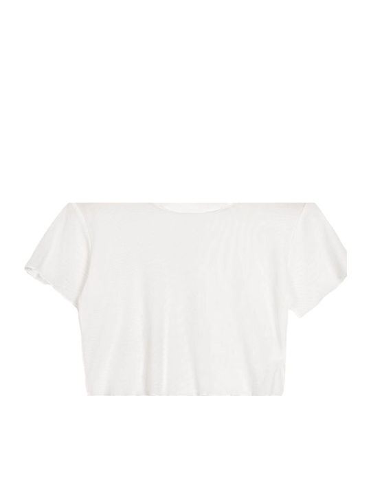 Cropped Τ-shirt Ελαστικό Δίχτυ Λευκό