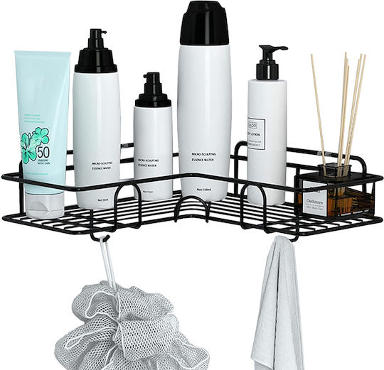 Verk Group Ecke An der Wand montiert Badezimmerregal Metallisch mit 1 Regalboden und Saugnäpfen 26x11.5x6cm Schwarz