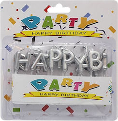 Lumânări de tort „Happy Birthday” argintii Lumânări de tort „Happy Birthday” argintii