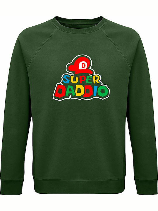 Sweatshirt Unisex Organic " Super Daddio Super Mario Dad " Dark Green