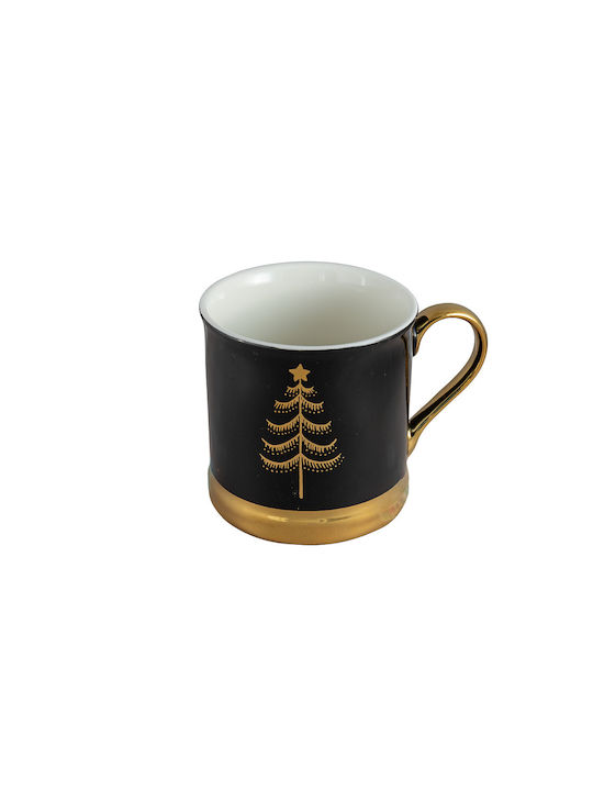 Christmas Porcelain Mug Xmass Tree Black Gold