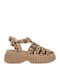 Δερμάτινα Γυναικεία Σανδάλια Flatforms Leopard
