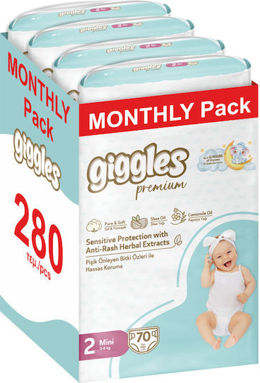 Giggles Πάνες με Αυτοκόλλητο Premium Monthly Pack No. 2 για 3-6kg 280τμχ