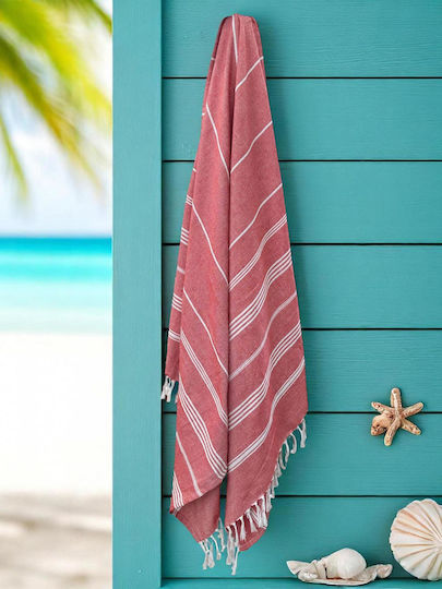 Linea Home Πετσέτα Θαλάσσης Παρεό Βαμβακερό Κοραλί με Κρόσσια 90x170εκ.