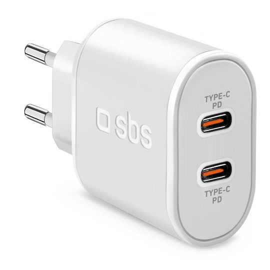 SBS Φορτιστής Χωρίς Καλώδιο με 2 Θύρες USB-C 20W Power Delivery Λευκός