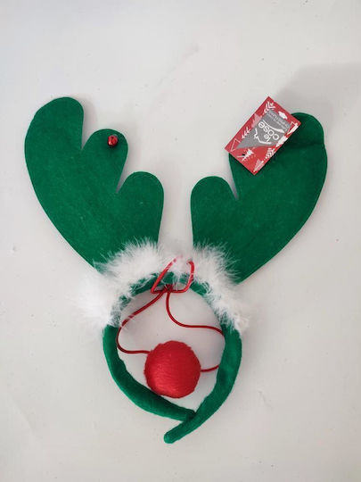 Set bentiță și nas Rudolph 12x35cm verde cu clopoței
