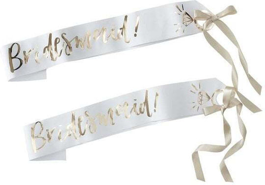 Bridesmaids Ribbons Set/2 Bachelor I Do Crew White Gold 10x75cm