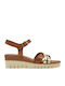 Leather Women's Flat Sandals in Gold Color