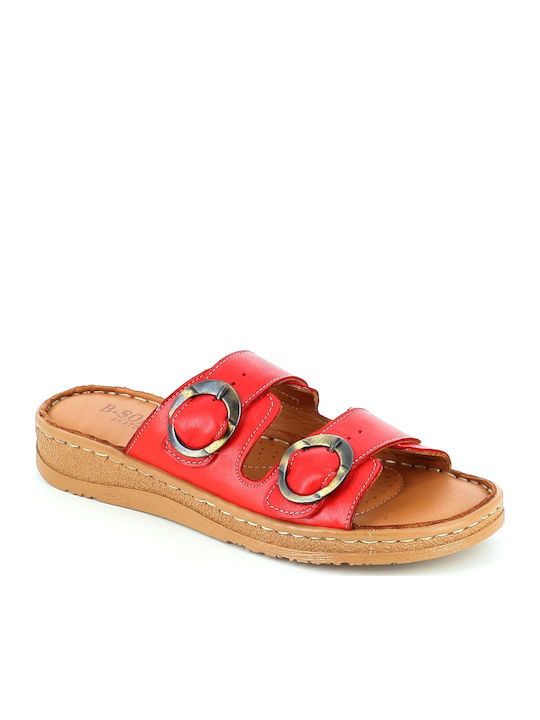 Leather Women's Flat Sandals in Red Color
