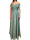 Καλοκαιρινό Maxi Φόρεμα για Γάμο / Βάπτιση Off-Shoulder με Δαντέλα Μέντα