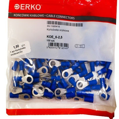 Insulated Eye Terminal Koe 2.5mm M6 100pcs Erko