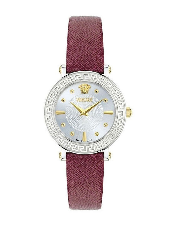 Versace Greca Γυναικείο Ρολόι 35mm Μπαταρίας με Μπορντό Δερμάτινο Λουράκι