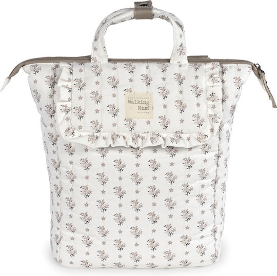 Walking Mum Backpack Diaper Bag Botton Flowers Beige 36x26x12cm