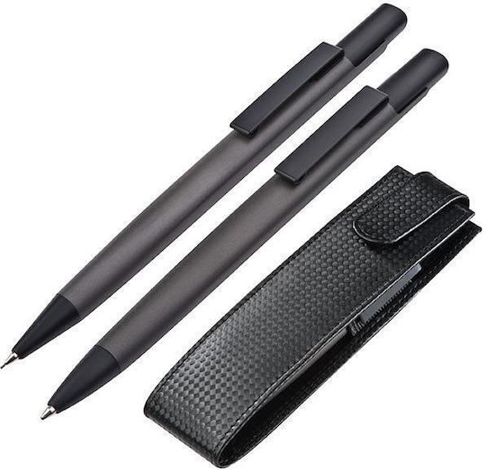 Set aus Stift & Bleistift Grau Luxusstoff Carbon Geschenkbox 16,7x4,5x2,5cm