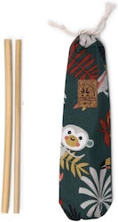 6 Bamboo Straws & 1 Cleaning Brush "green" Fabric Case