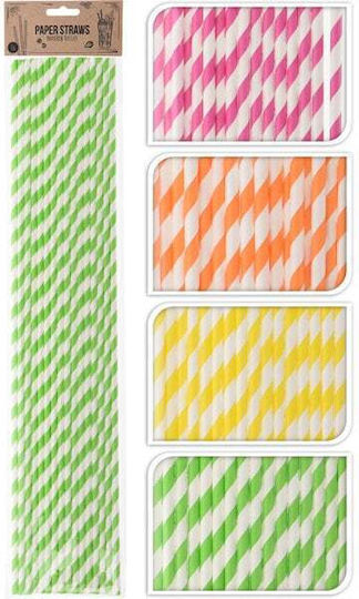 Paper Straws Striped 6x50cm Set/16 Green
