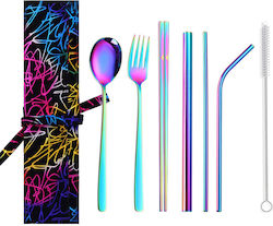 Metal Straws Multicolor Chopsticks Fork Spoon Carrying Case