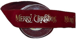 Velvet Ribbon Merry Christmas Bordeaux 6cm Width Price Per Meter