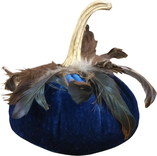 Natural Home Dovleac din catifea albastru regal cu pene naturale pentru decor de Crăciun