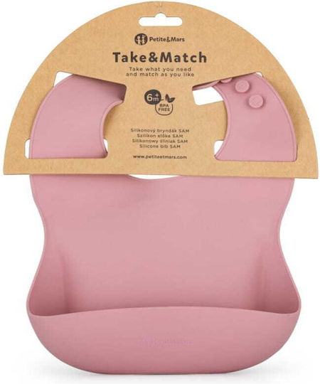 Petite & Mars Bavetă Silicon cu Buzunar Dusty Rose pentru 6 m+