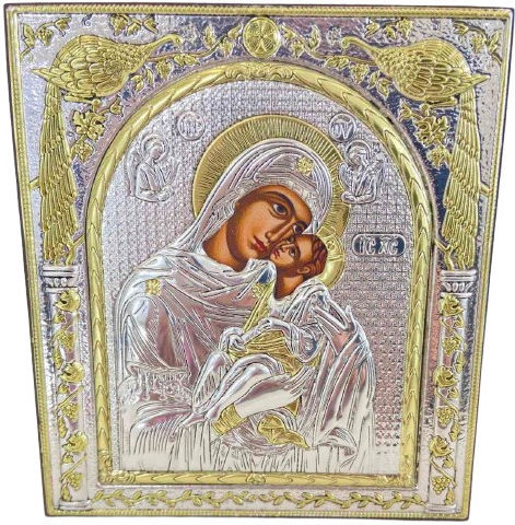 Silver Icon Van-m30xdg 8x12cm Virgin Mary Glykophilousa Local Gilding