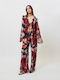 Women's Fabric Trousers Loose Fit Floral Black