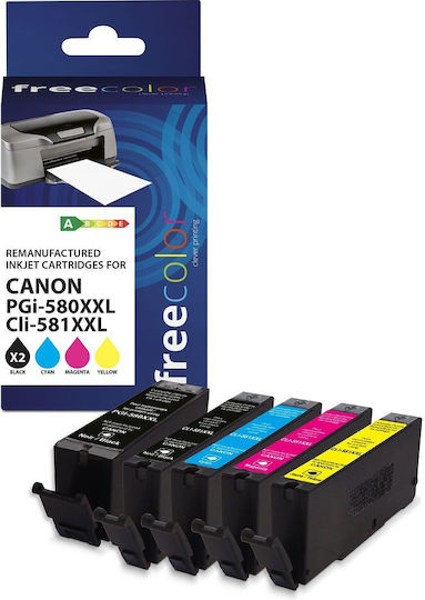 Freecolor Compatible Inkjet Printer Ink Package Canon PGI-580XXL, CLI-581XXL 1450 Pages 35ml Black 4pcs