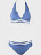 Set Bikini mit Abnehmbarer Verstärkung Blau, Weiß, Gold