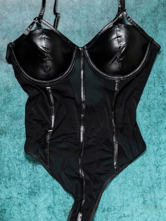 Ophelia's Dream Lingerie Sheer Bodysuit Leather Details 10h1118