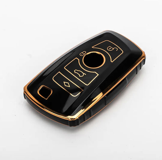 Husă de protecție premium pentru cheie BMW, material TPU de înaltă calitate, compatibilă cu X1, X3, X4, I3, M3, M4, M5, M6, Seria 1, 3, 5, 6, 7, 2010-2016, negru auriu, Luvlu
