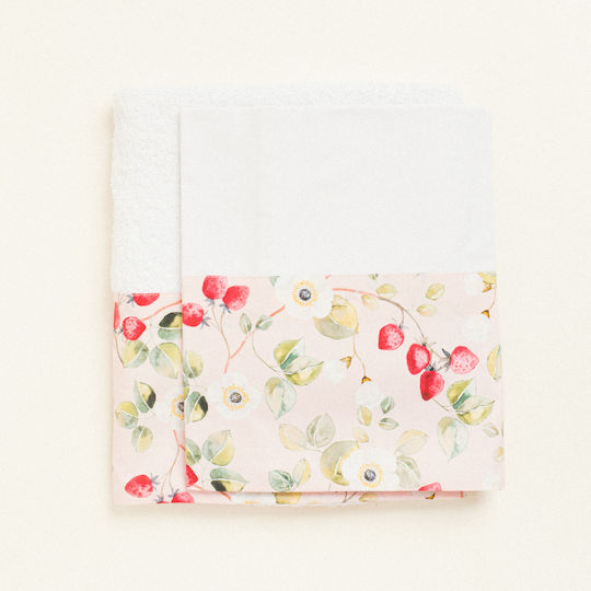 Beauty Home Set Christening Oilcloths Strawberries Flowers Beige 3 Pieces