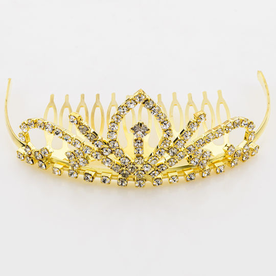 "crown Spark" Метална тиара-гребен с кристали-2-злато