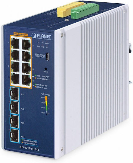 Planet Technology IGS-4215-8UP4X Managed L2 PoE++ Switch με 8 Θύρες Gigabit (1Gbps) Ethernet