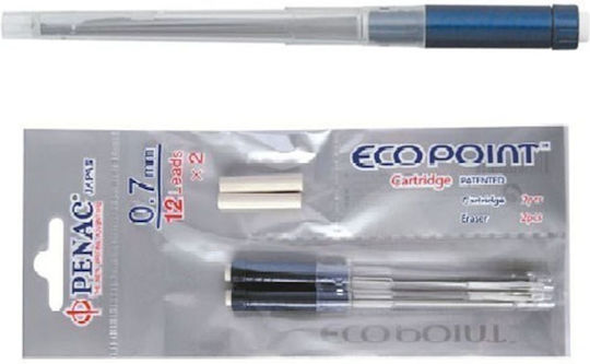Penac Ecopoint Refill Container 0.7mm 2pcs with 12 Leads + 2 Erasers