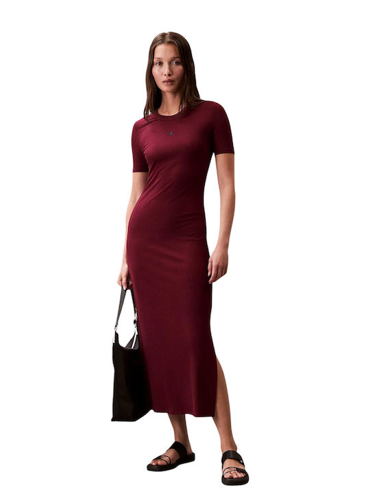 calvin klein dress burgundy Burgundy Lace Maxi Dress with Shimmer Detail