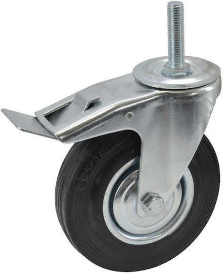 Awtools Swivel Wheel Black Rubber with Brake Threaded Stem 100mm