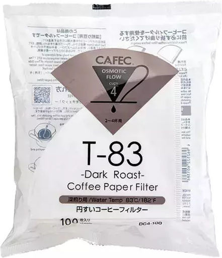 Cafec T83 Conical Coffee Filters Dark Roast 0.22 mm 4 Cups White 100 pcs