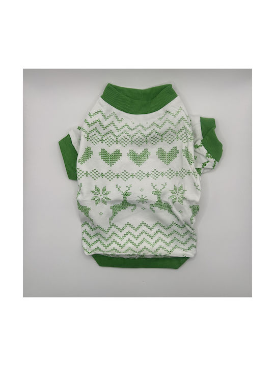 Bonnie Medium Green-White Christmas Dog Shirt with Reindeer Pattern