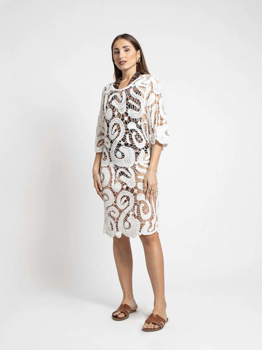 Sommer Midi Abendkleid mit Masche Weiß