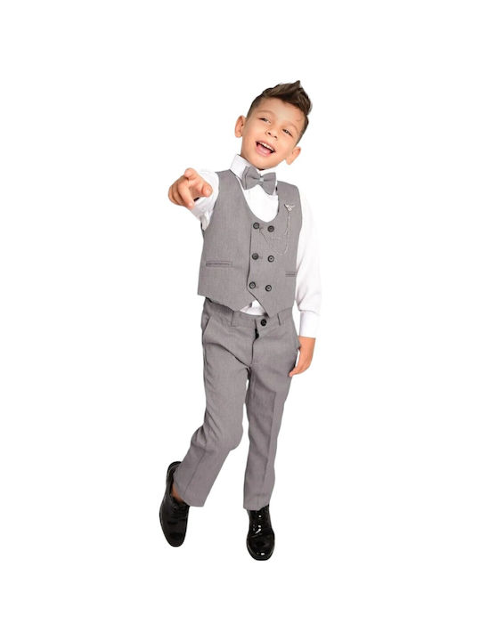 TakTakBaby Boys Baptism Suit with Vest 5pcs Gray