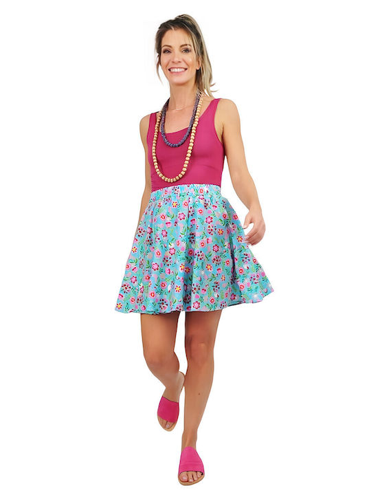 Mini Φούστα Floral Γαλάζια
