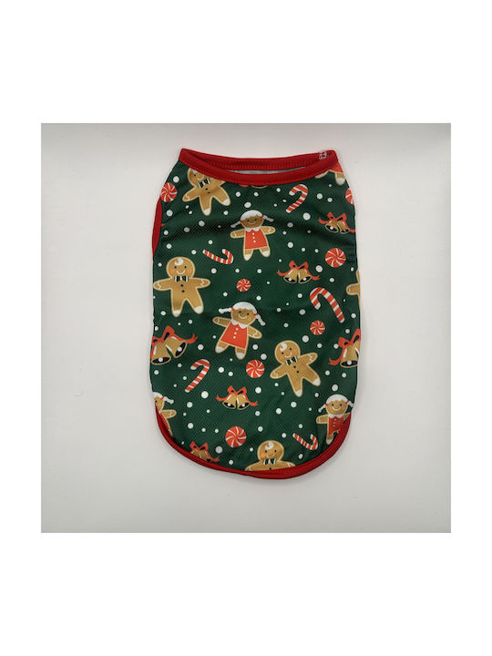 Bonnie Small Green Christmas Dog Shirt with Gingerbread Men
