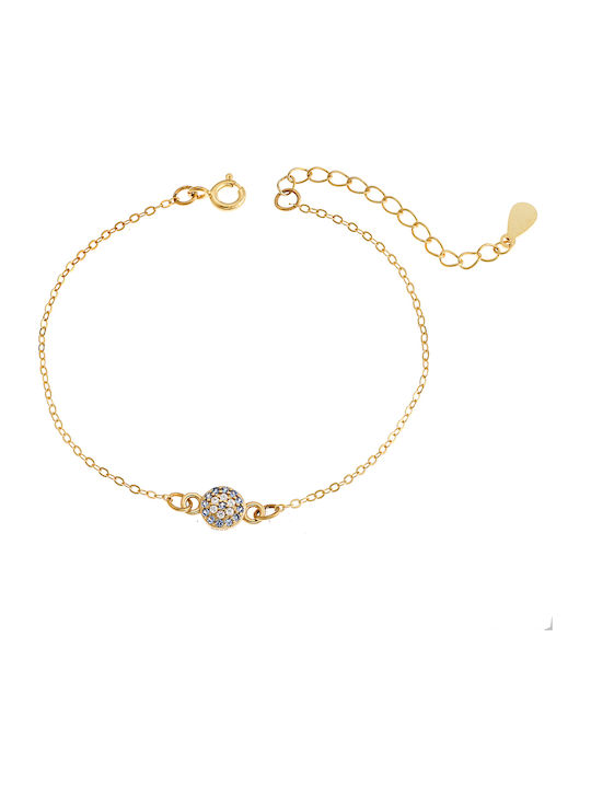 Women's Bracelet Chain with Eye Design in Silver Gold Plated with Zircon 15cm