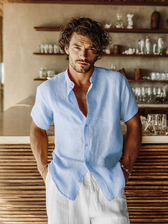 Panda Clothing Short-sleeved Linen Shirt Light ...