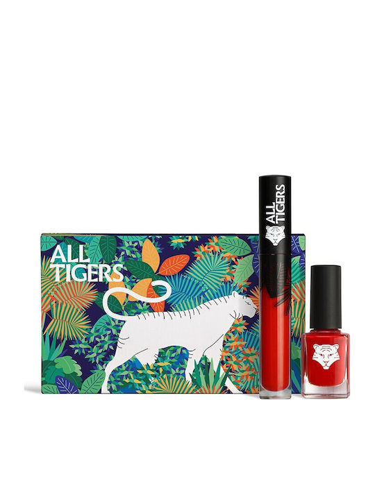 Set de Machiaj All Tigers Natural & Vegan Ruj Lichid 888 Call Me Queen 8 Ml + Lac de Unghii Vegan Natural & Vegan 298 Hit It Big 11 Ml