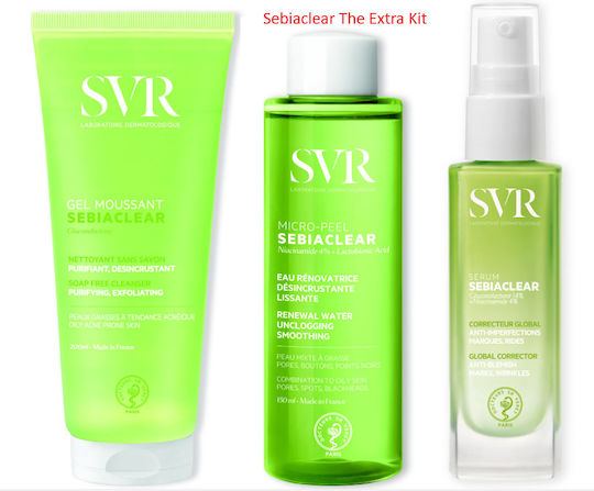 SVR Laboratoire Dermatologique Sebiaclear Skin Care Set for Αnti-ageing, Facial Cleaning & against Acne 3pcs