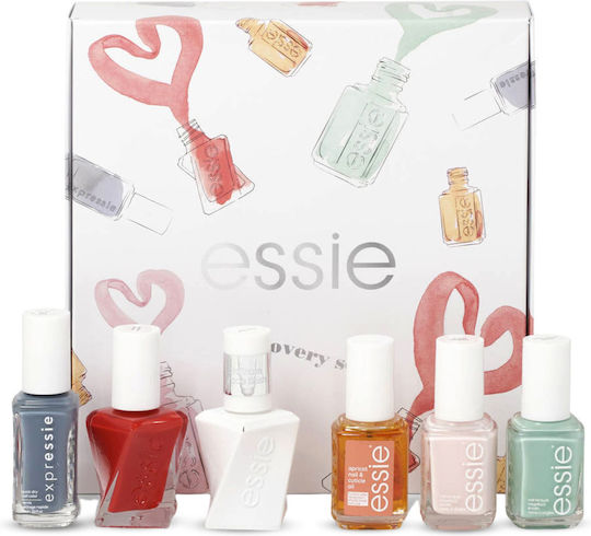 Discovery Set Essie Nail Enamel Vegan Glossy Shine Finish Nail Polish 99 Mint Candy Apple 13.5 Ml + Expressie Air Dry Nail Polish 13.5 Ml + Gel Couture Nail Polish Rock Runway 13.5 Ml + Essie Nail Polish Ballet Slippers 13.5 Ml + Gel Couture Top Coat Nail Strengthening Lacquer