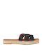 Leather Women's Flat Sandals in Black Color
